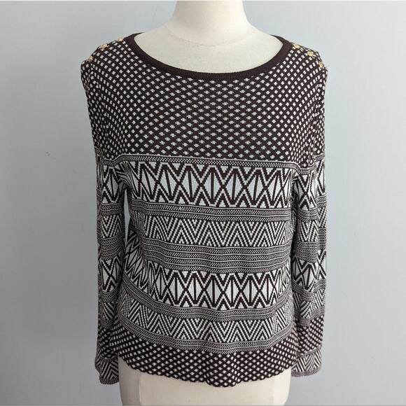 Women's St. John Brown White Sweater Crewneck Size 12 Made in USA - Picture 1 of 8